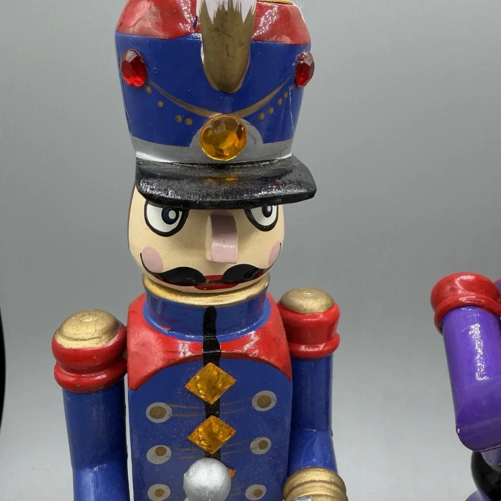 Nutcracker Wooden Soldiers Candle Stick Holders Christmas Brass Insert Set Of 3‎